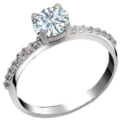 Κλασικό μονόπετρο δαχτυλίδι από λευκό χρυσό Κ14 με ζιργκόν